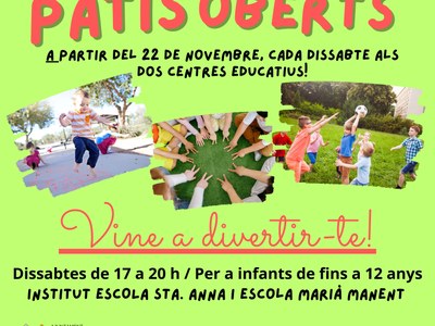 A partir de dissabte 22 de novembre, patis oberts a l'Escola Marià Manent i a l'IE Sta. Anna tots els dissabtes