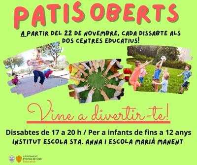 A partir de dissabte 22 de novembre, patis oberts a l'Escola Marià Manent i a l'IE Sta. Anna tots els dissabtes