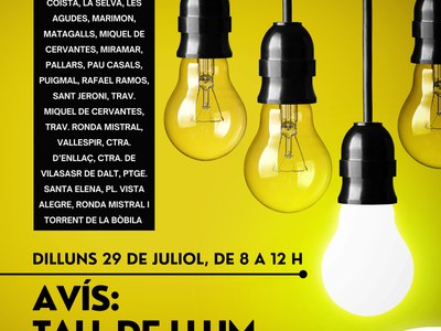 Avís de tall de llum a La Floresta el dilluns 29 de juliol