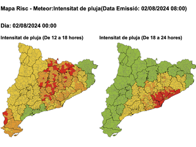 Avís del Meteocat per intensitat de pluja a partir d'aquesta tarda