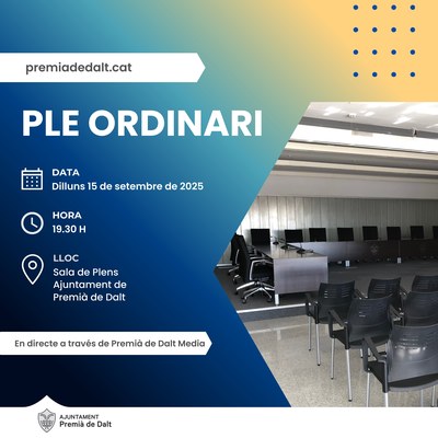 Dilluns 15 de setembre se celebra un nou Ple