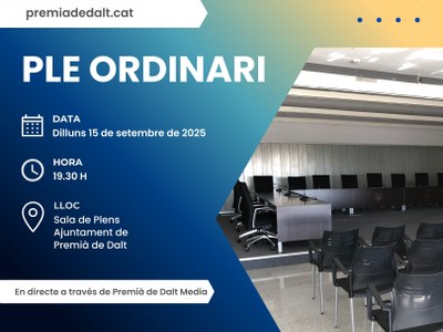 Dilluns 15 de setembre se celebra un nou Ple