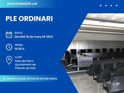 Dilluns 18 de març se celebra un Ple ordinari