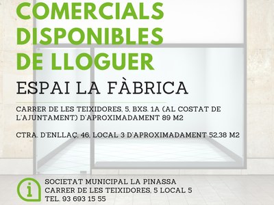 Disponibles dos locals comercials de lloguer a l'Espai La Fàbrica