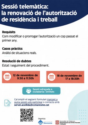 Dues sessions informatives per resoldre dubtes sobre la renovació dels permisos de residència i treball