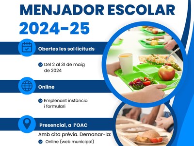 El 2 de maig arrenca el període per a demanar ajuts de menjador per al curs 2024-25