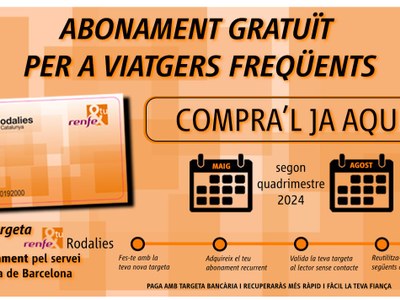 Els usuaris de Renfe poden adquirir els abonaments gratuïts dels serveis de Rodalies de Catalunya del segon quadrimestre